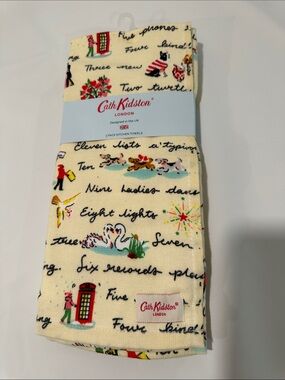 NWT Cath Kidston Christmas Hand Towels British London 12 days of Christmas pear